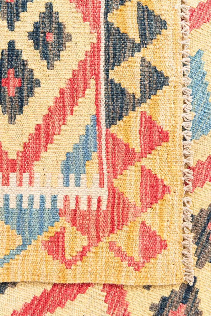 3' 4 x 6' 8 Hand Woven Kilim Maymana Wool Runner Rug