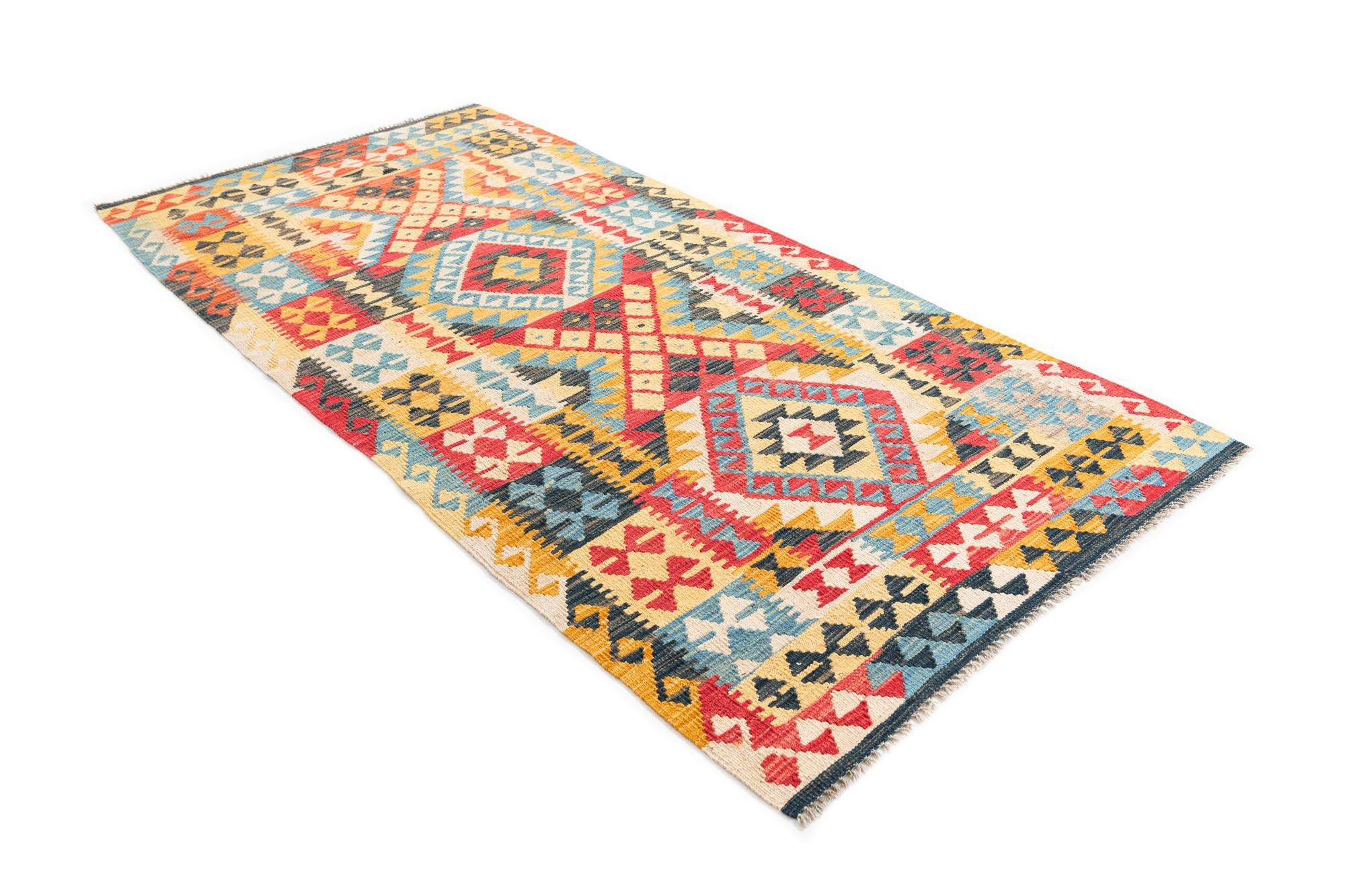 3' 4 x 6' 7 Hand Woven Kilim Maymana Wool Runner Rug