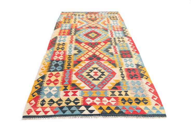 Detail image of 3' 4 x 6' 7 Hand Woven Kilim Maymana Wool Runner Rug