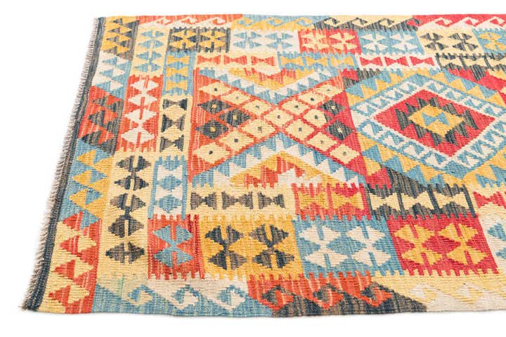 3' 4 x 6' 7 Hand Woven Kilim Maymana Wool Runner Rug