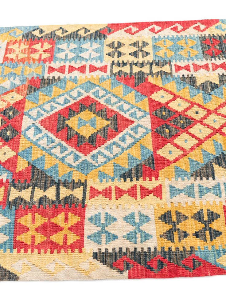 Detail image of 3' 4 x 6' 7 Hand Woven Kilim Maymana Wool Runner Rug
