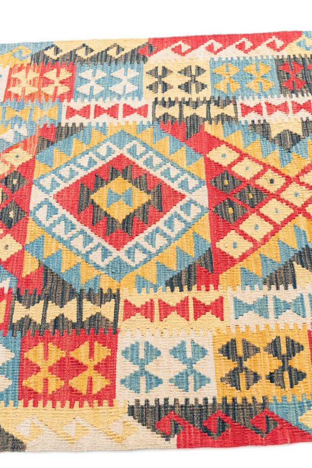Detail image of 3' 4 x 6' 7 Hand Woven Kilim Maymana Wool Runner Rug
