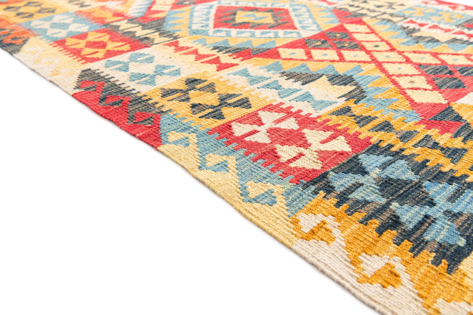 3' 4 x 6' 7 Hand Woven Kilim Maymana Wool Runner Rug