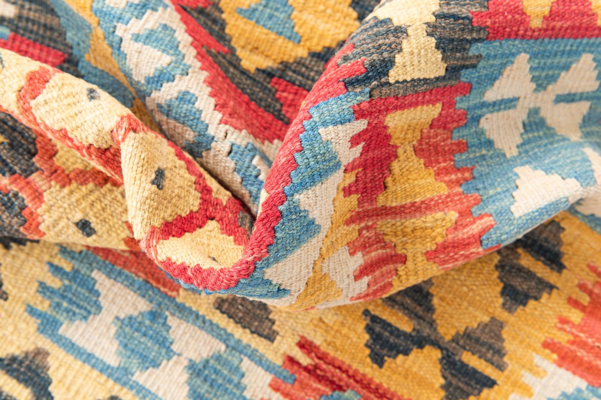 3' 4 x 6' 7 Hand Woven Kilim Maymana Wool Runner Rug