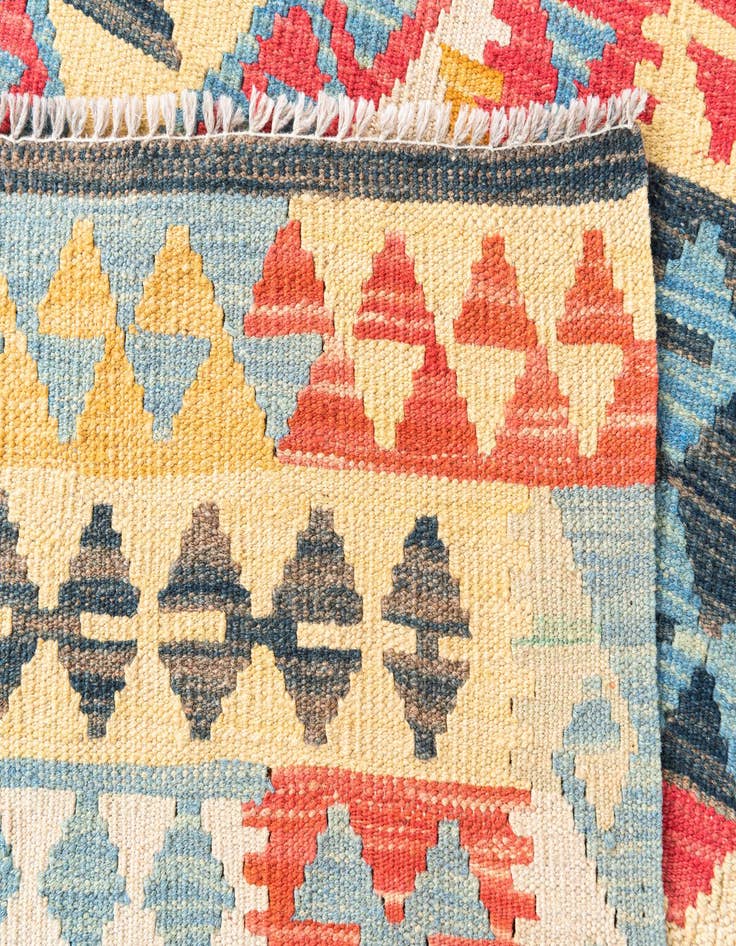 Detail image of 3' 4 x 6' 7  Hand Woven Kilim Maymana Wool Runner Rug