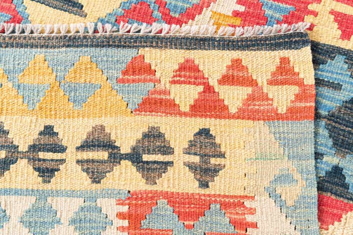 3' 4 x 6' 7 Hand Woven Kilim Maymana Wool Runner Rug