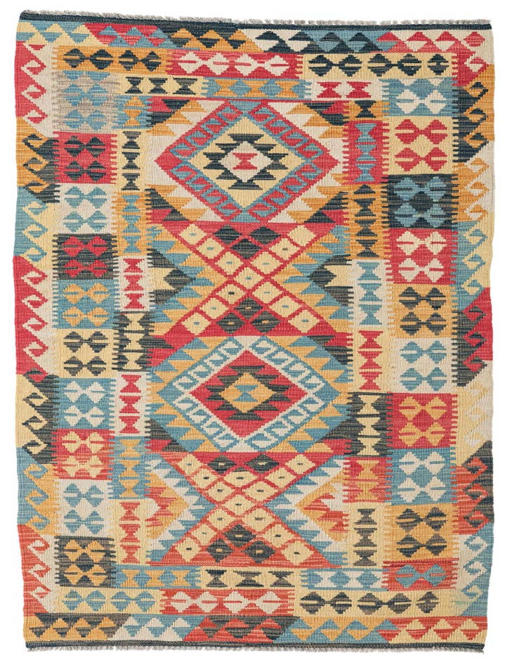 Detail image of 3' 4 x 6' 7 Hand Woven Kilim Maymana Wool Runner Rug