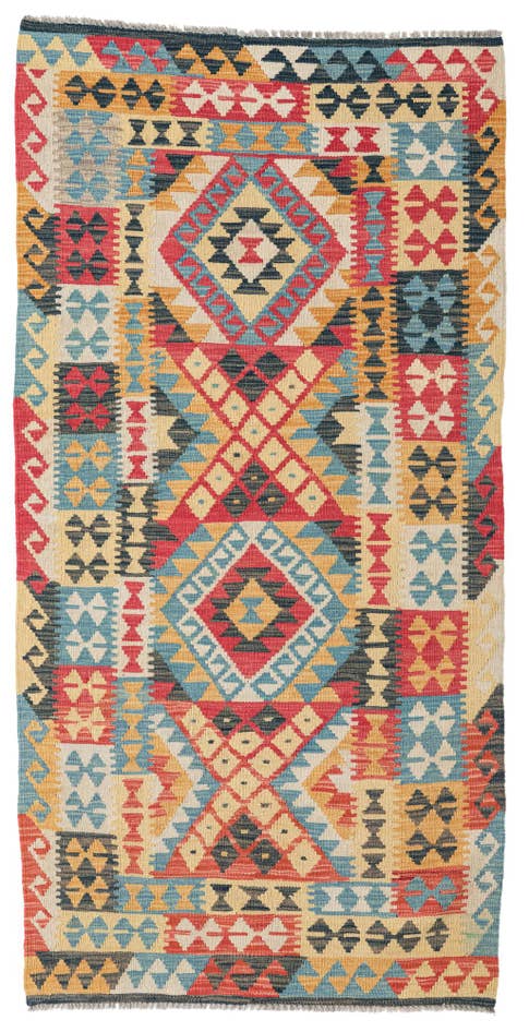 Detail image of 3' 4 x 6' 7 Hand Woven Kilim Maymana Wool Runner Rug