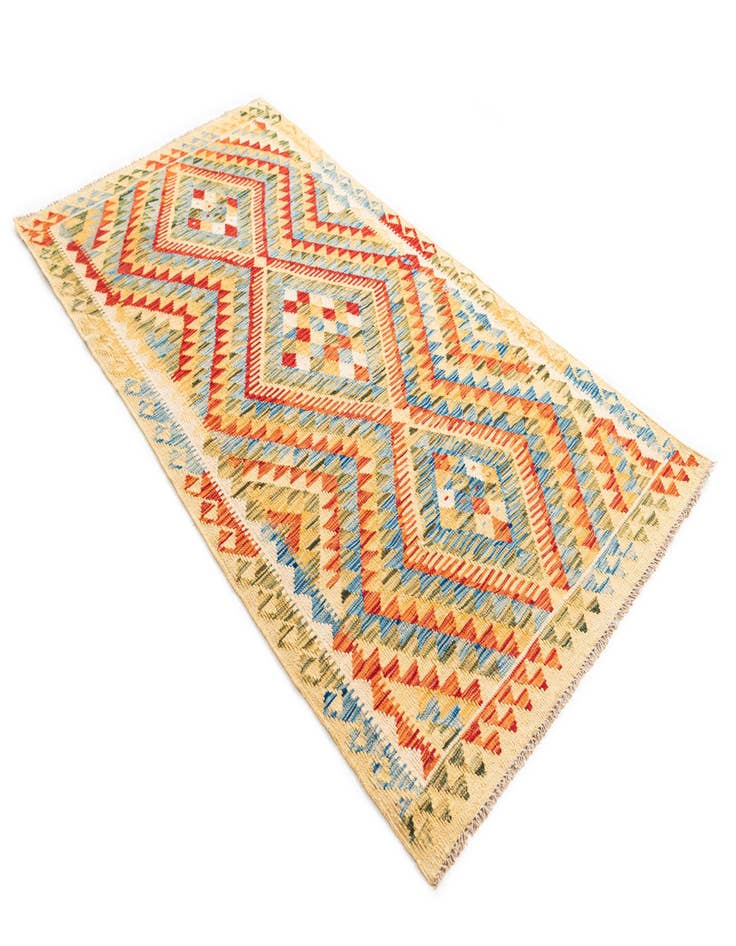 Detail image of 3' 7 x 6' 9  Hand Woven Kilim Maymana Wool Runner Rug