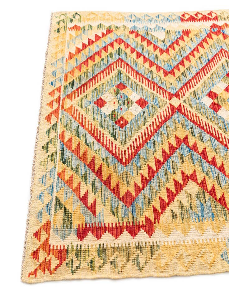 Detail image of 3' 7 x 6' 9  Hand Woven Kilim Maymana Wool Runner Rug