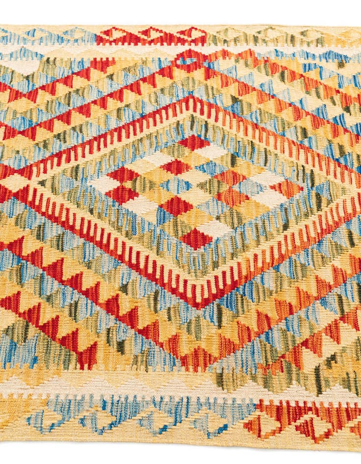 Detail image of 3' 7 x 6' 9  Hand Woven Kilim Maymana Wool Runner Rug