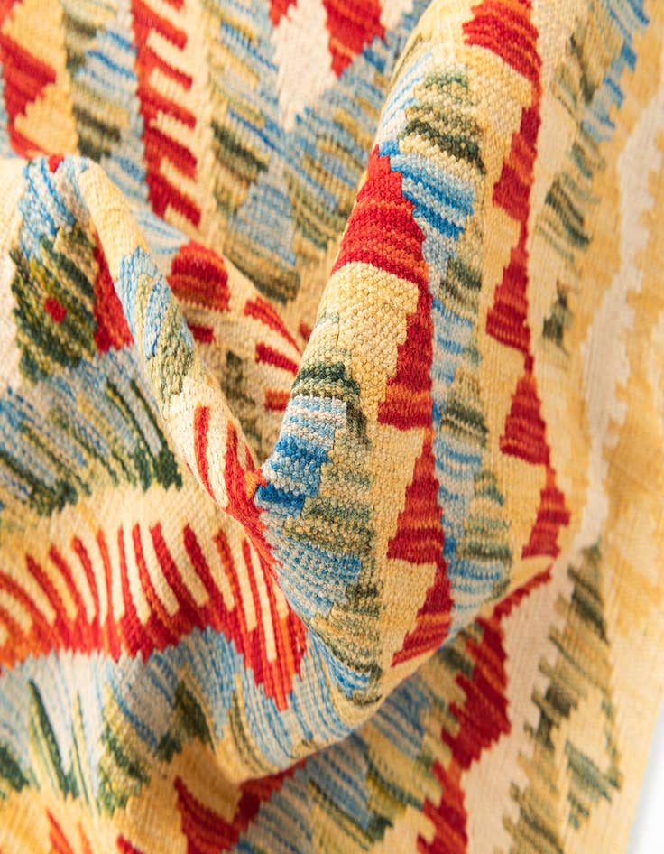 Detail image of 3' 7 x 6' 9  Hand Woven Kilim Maymana Wool Runner Rug
