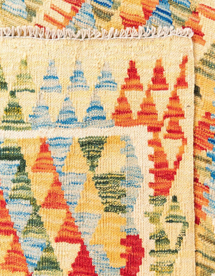 Detail image of 3' 7 x 6' 9  Hand Woven Kilim Maymana Wool Runner Rug
