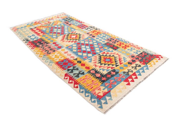 Detail image of 3' 5 x 6' 7 Hand Woven Kilim Maymana Wool Runner Rug