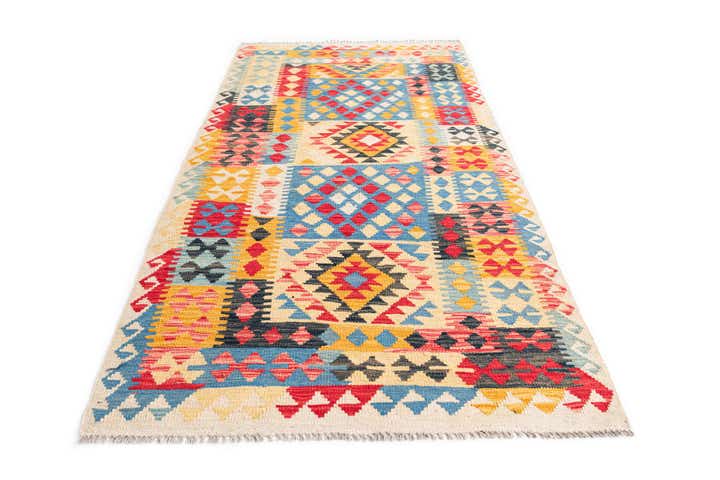 3' 5 x 6' 7 Hand Woven Kilim Maymana Wool Runner Rug