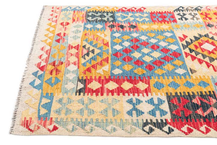 3' 5 x 6' 7 Hand Woven Kilim Maymana Wool Runner Rug