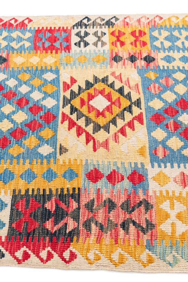 Detail image of 3' 5 x 6' 7 Hand Woven Kilim Maymana Wool Runner Rug
