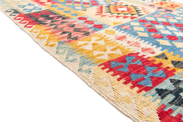 3' 5 x 6' 7 Hand Woven Kilim Maymana Wool Runner Rug