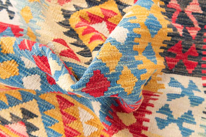 3' 5 x 6' 7 Hand Woven Kilim Maymana Wool Runner Rug
