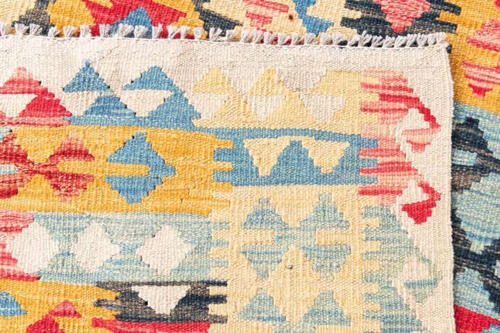 3' 5 x 6' 7 Hand Woven Kilim Maymana Wool Runner Rug