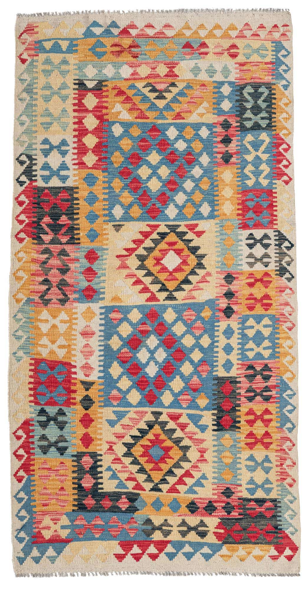 3' 5 x 6' 7 Hand Woven Kilim Maymana Wool Runner Rug