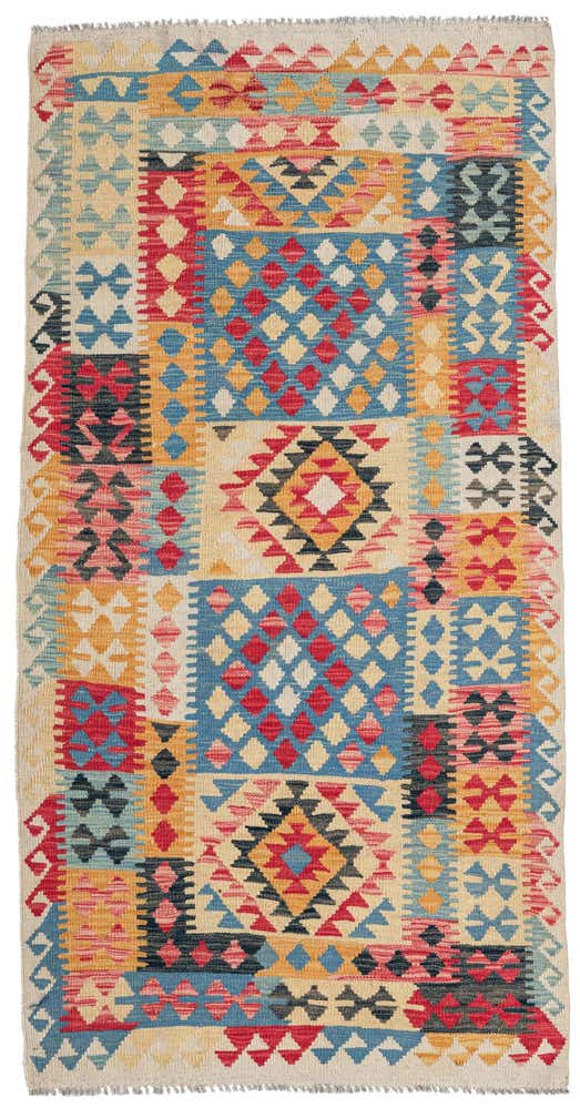 3' 5 x 6' 7 Hand Woven Kilim Maymana Wool Runner Rug