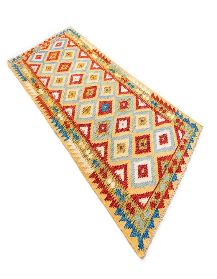 Detail image of 3' 2 x 6' 9  Hand Woven Kilim Maymana Wool Runner Rug