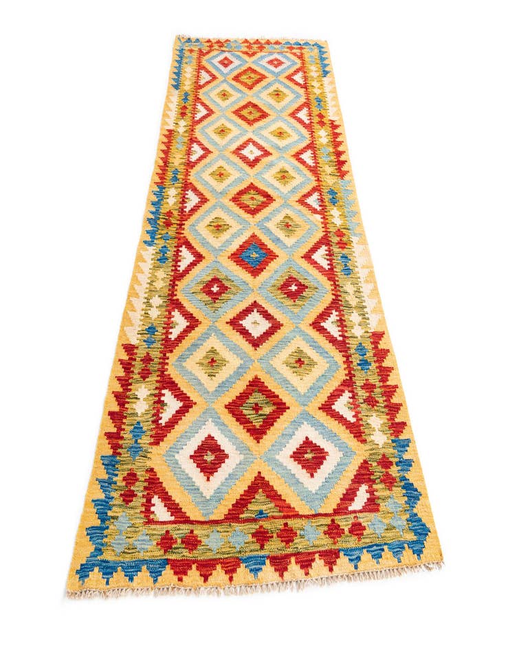 Detail image of 3' 2 x 6' 9  Hand Woven Kilim Maymana Wool Runner Rug