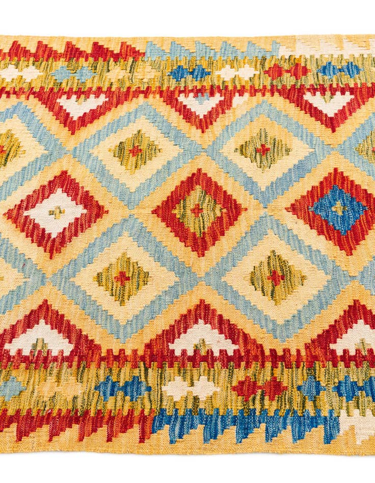 Detail image of 3' 2 x 6' 9  Hand Woven Kilim Maymana Wool Runner Rug