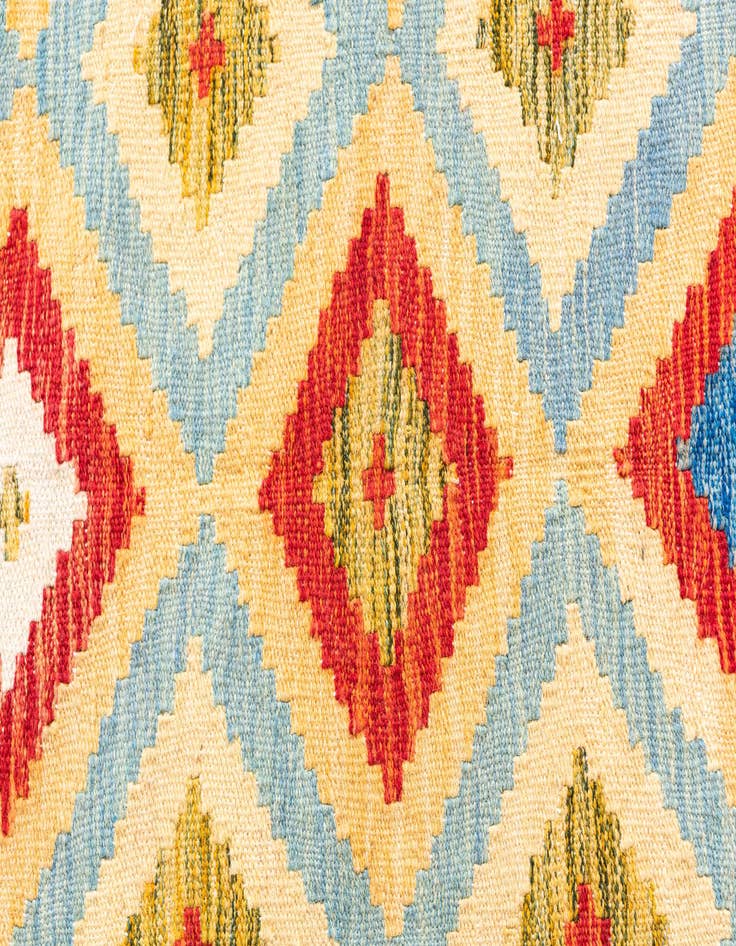 Detail image of 3' 2 x 6' 9  Hand Woven Kilim Maymana Wool Runner Rug
