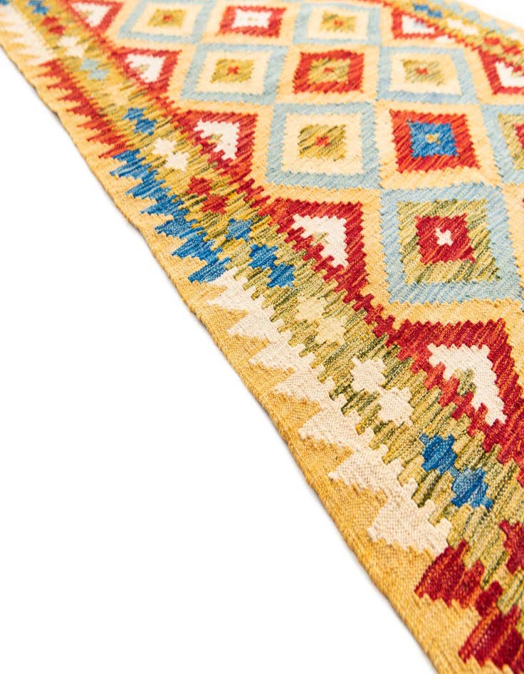 Detail image of 3' 2 x 6' 9  Hand Woven Kilim Maymana Wool Runner Rug