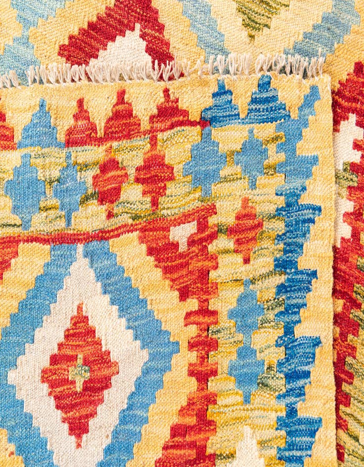 Detail image of 3' 2 x 6' 9  Hand Woven Kilim Maymana Wool Runner Rug