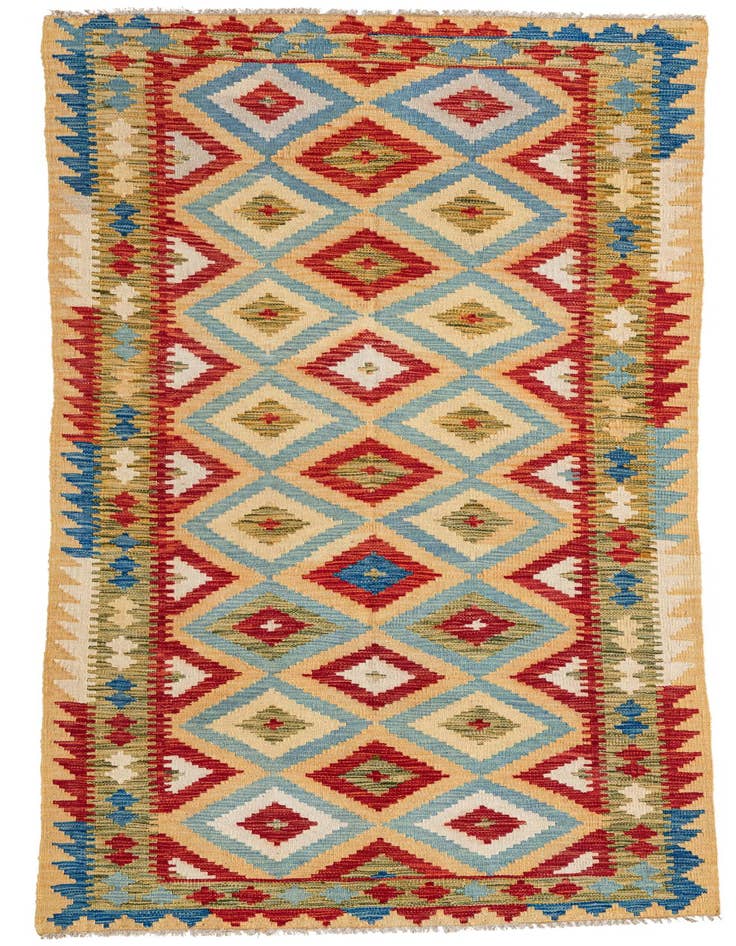 Detail image of 3' 2 x 6' 9 Hand Woven Kilim Maymana Wool Runner Rug