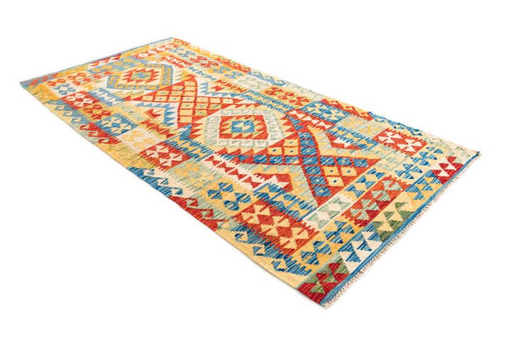 3' 4 x 6' 7 Hand Woven Kilim Maymana Wool Runner Rug