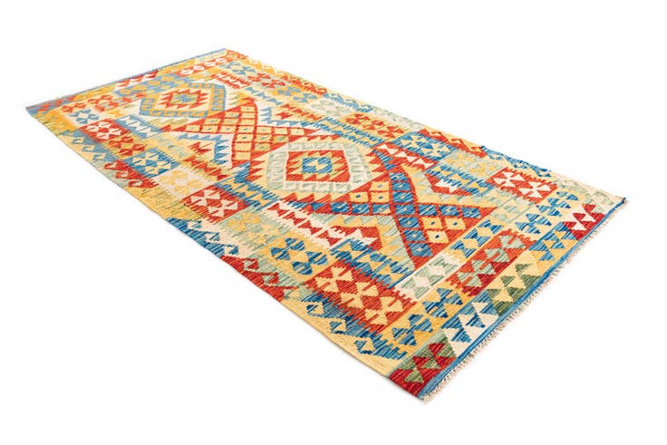 Detail image of 3' 4 x 6' 7 Hand Woven Kilim Maymana Wool Runner Rug