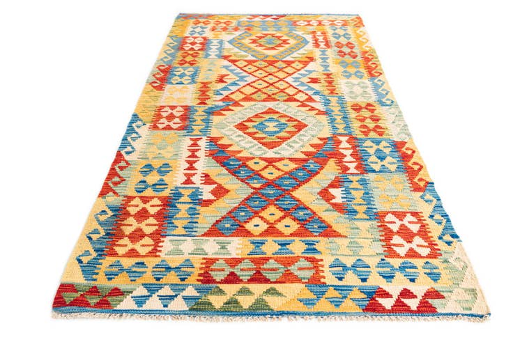 Detail image of 3' 4 x 6' 7 Hand Woven Kilim Maymana Wool Runner Rug