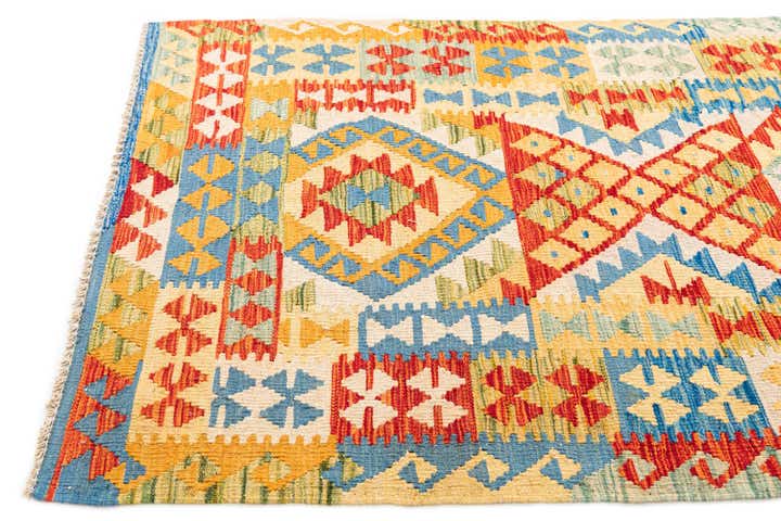 3' 4 x 6' 7 Hand Woven Kilim Maymana Wool Runner Rug
