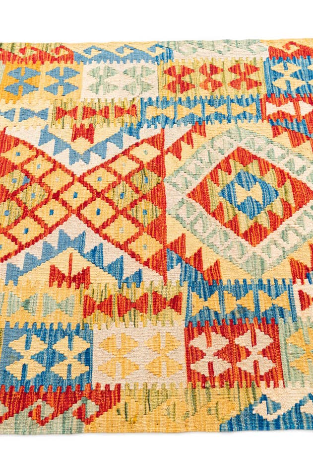 Detail image of 3' 4 x 6' 7 Hand Woven Kilim Maymana Wool Runner Rug