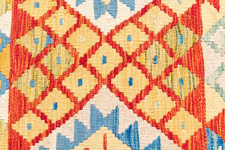 Detail image of 3' 4 x 6' 7 Hand Woven Kilim Maymana Wool Runner Rug