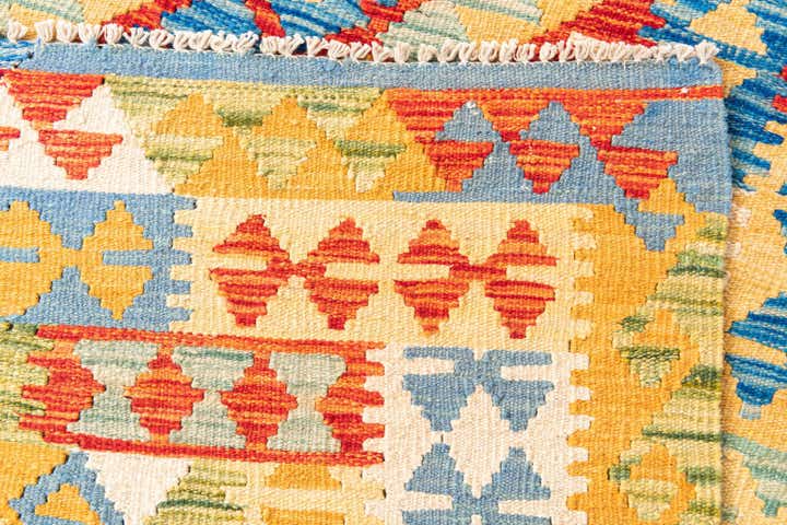 3' 4 x 6' 7 Hand Woven Kilim Maymana Wool Runner Rug