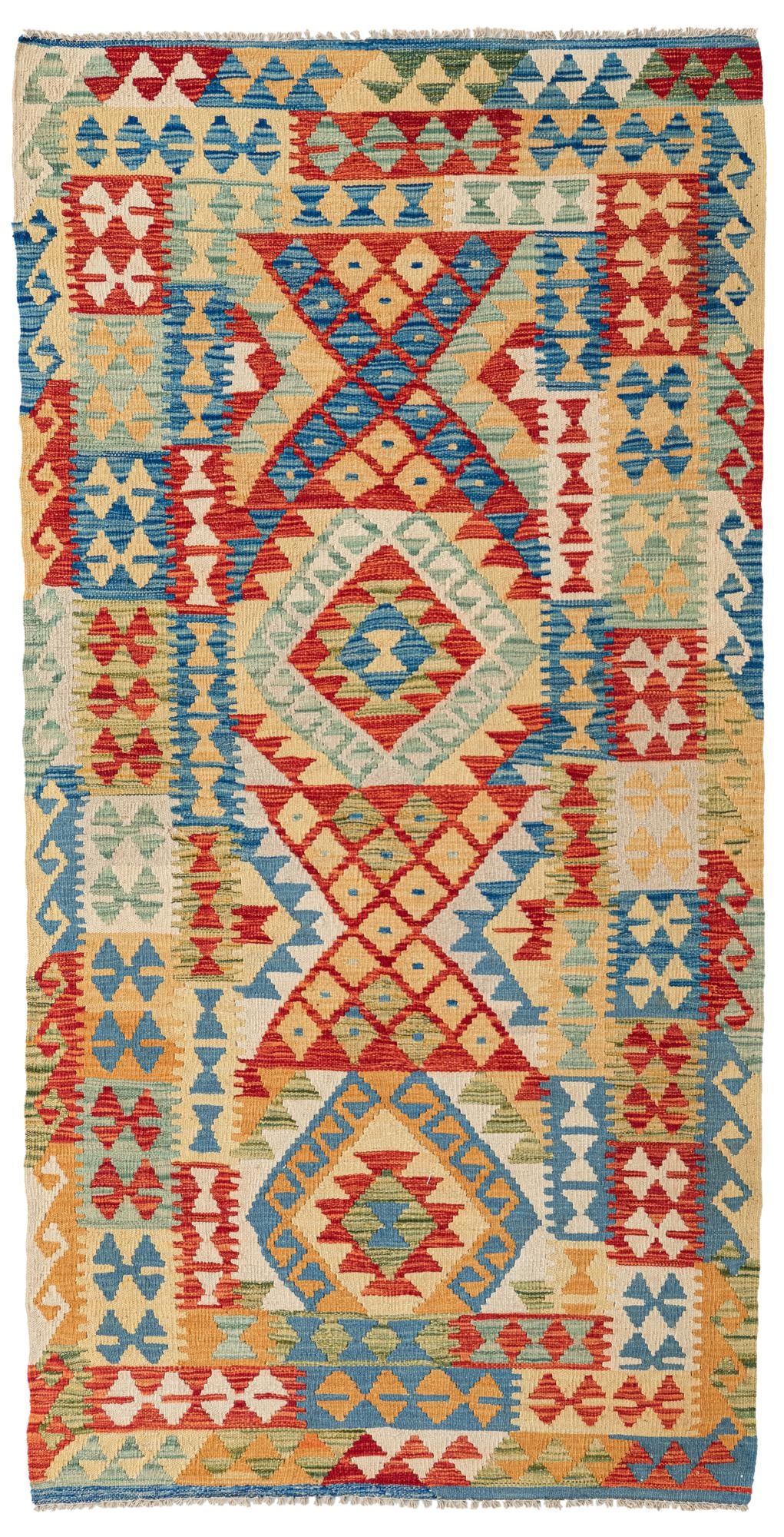 3' 4 x 6' 7 Hand Woven Kilim Maymana Wool Runner Rug