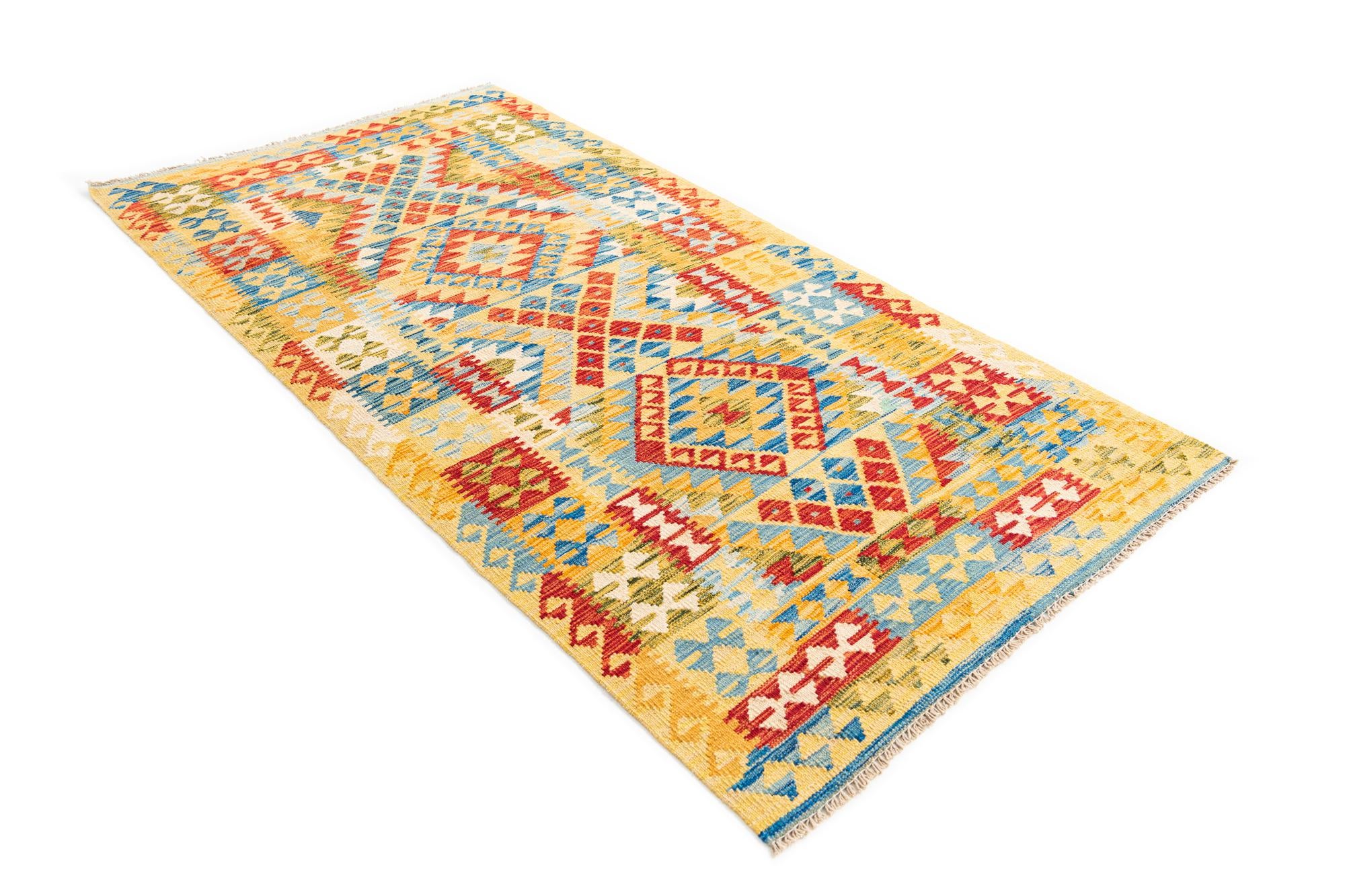 3' 3 x 6' 5 Hand Woven Kilim Maymana Wool Runner Rug