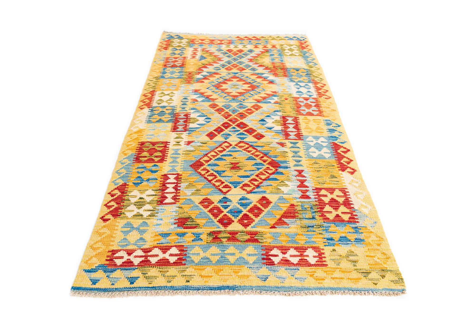 3' 3 x 6' 5 Hand Woven Kilim Maymana Wool Runner Rug