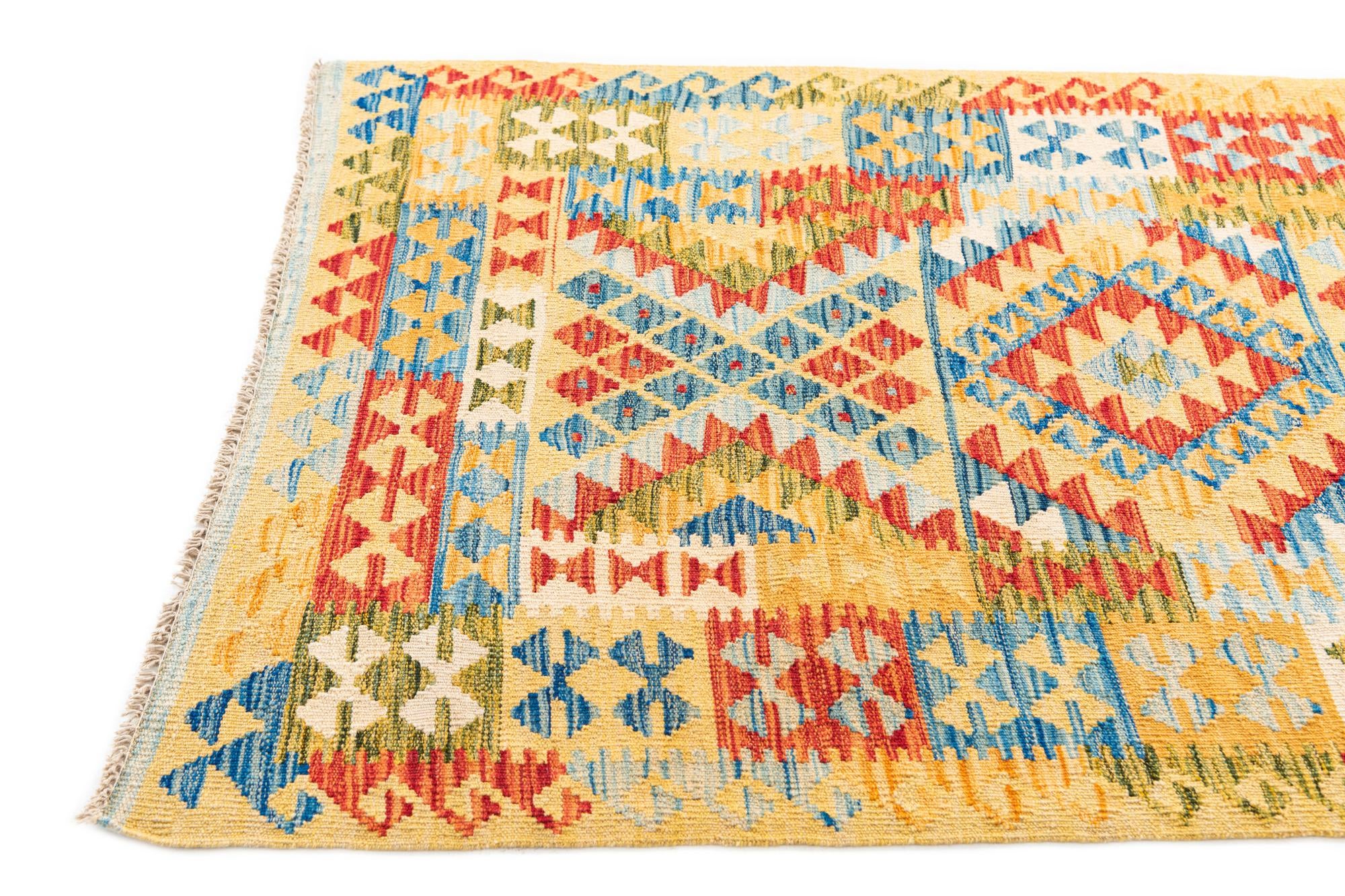 3' 3 x 6' 5 Hand Woven Kilim Maymana Wool Runner Rug