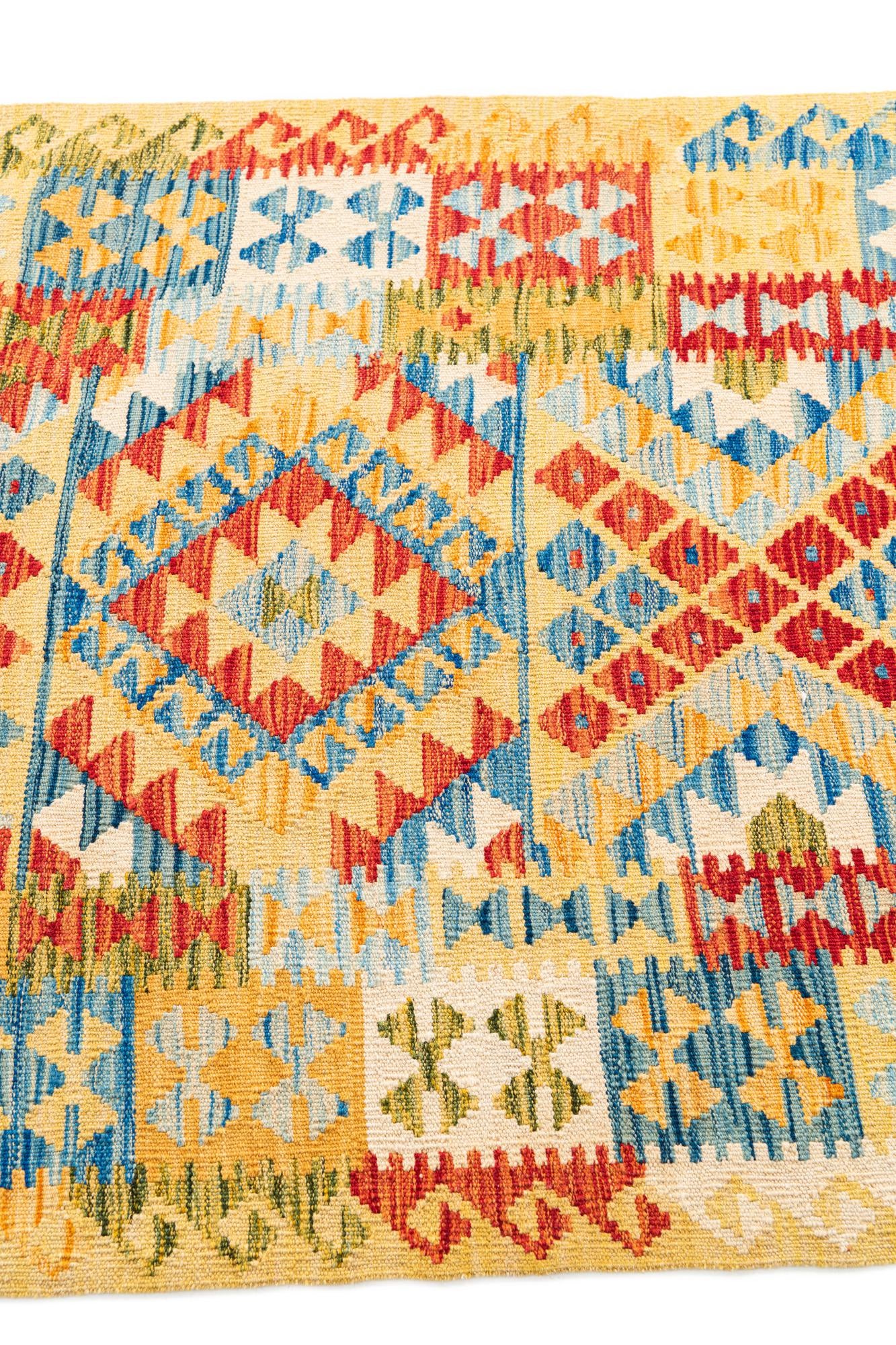 3' 3 x 6' 5 Hand Woven Kilim Maymana Wool Runner Rug