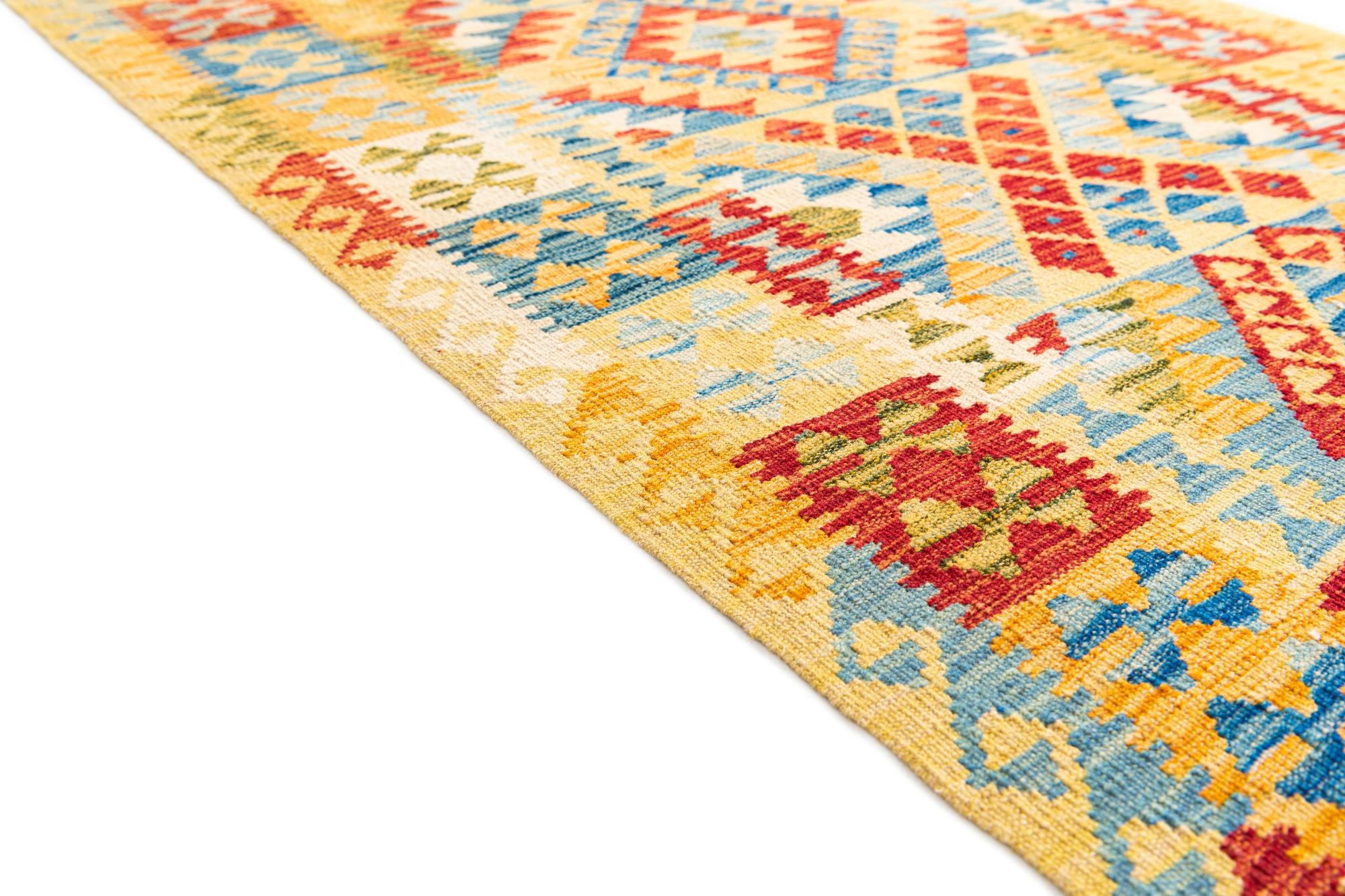 3' 3 x 6' 5 Hand Woven Kilim Maymana Wool Runner Rug