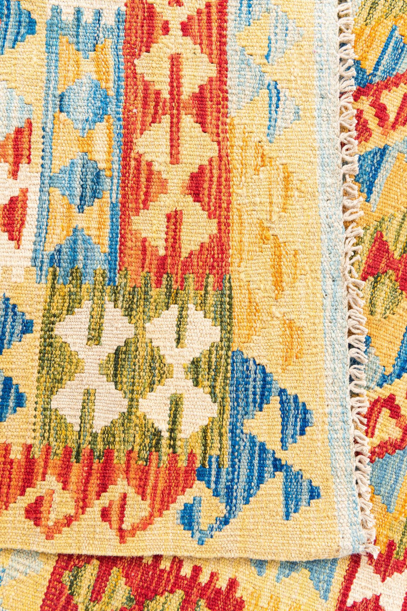 3' 3 x 6' 5 Hand Woven Kilim Maymana Wool Runner Rug