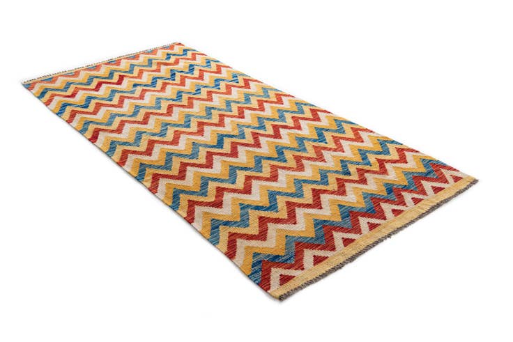 Detail image of 3' 3 x 6' 6 Hand Woven Kilim Maymana Wool Runner Rug