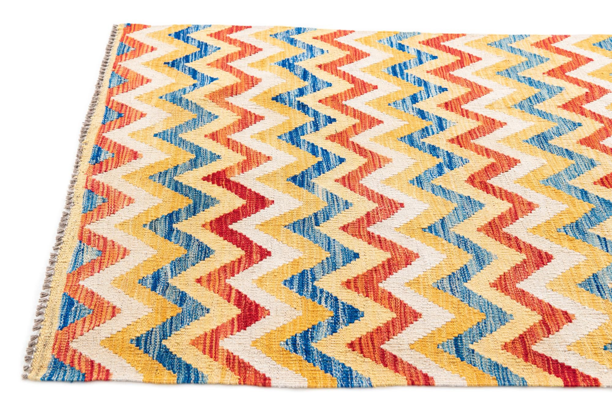 3' 3 x 6' 6 Hand Woven Kilim Maymana Wool Runner Rug