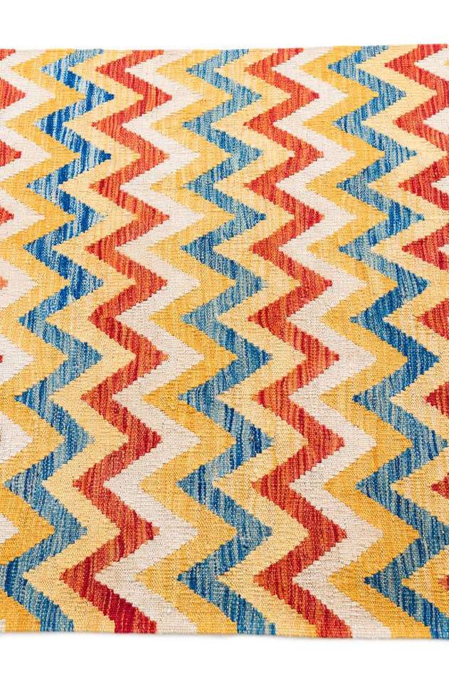 Detail image of 3' 3 x 6' 6 Hand Woven Kilim Maymana Wool Runner Rug
